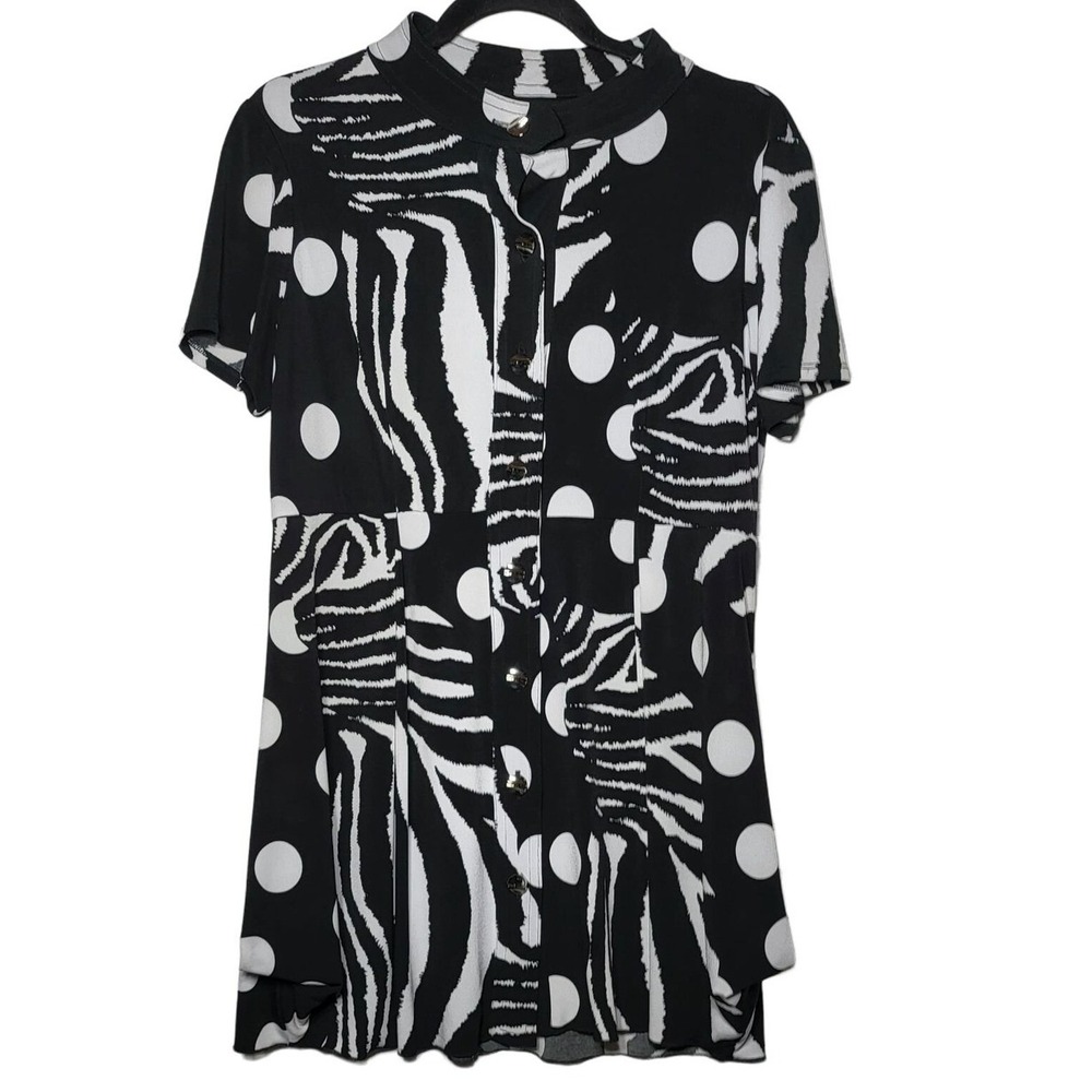 Frank Lyman Design Button Front Tunic Top 10 Mod Career Office Art Maximalist